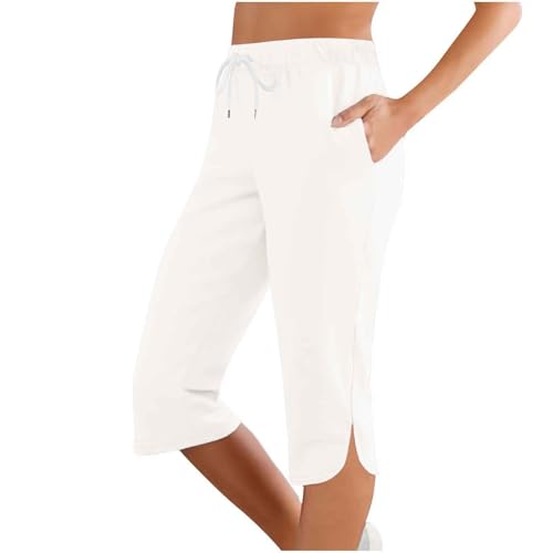 Corsaire Sport Femme, Été Décontracté Coton Pantalons Elastique Corsaire a Nouer Sport Panta Court Taille Elastique Chic Et Elegant Pantalon