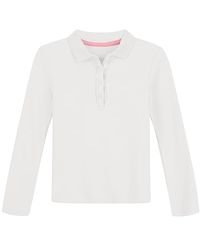 Image of NAUTICA Girls' Uniform Long Sleeve Polo with Ruffle Placket
