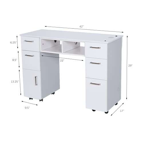 Mayakoba Seneca Manicure Table, Nail Station For Beauty Salon Furniture & Equipment, Stone Top Acetone Resistant & 2Uv Hole, Ash Wood #TOP5