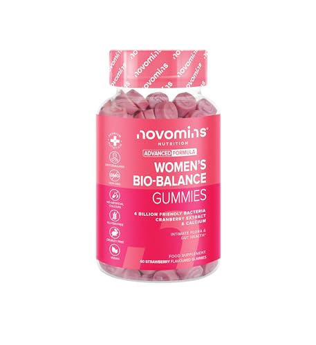 Probiotic Gummies – Women’s Bio-Balance Gummies for Intimate Flora and Gut Health – Advanced Multi-Strain Formulation – Vegan Supplement with Calcium & Cranberry Extract - Made by Novomins