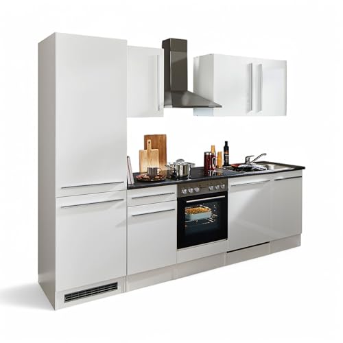 Stella Trading Jazz 8 Moderne Küchenzeile ohne Elektrogeräte in Weiß Hochglanz, Metallic Grau - Geräumige Einbauküche mit viel Stauraum - 280 x 211 x 60 cm (B/H/T)