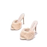 Cape Robbin Pryer Sexy Stiletto High Heels for Women, Fur Sandals with Open Toe - Off White Size 11