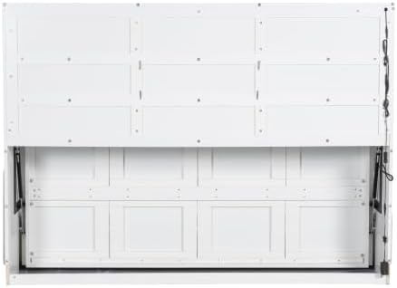 Full Size Murphy Cabinet Bed with Folding Sofa, Features Built-in Storage Shelves & LED Lighting (Beige)