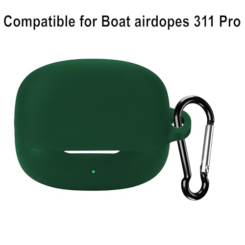Image of New Silicone Case Compatible with Boat Airdopes 311 Pro Protective Soft Silicone 360 Full Protection Dust-Proof Shockproof Case Cover with Hook (Cover Only) (Green)