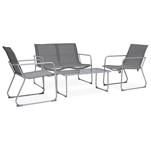 Muebles de jardín 4 piezas conjunto exterior tela acero gris 2