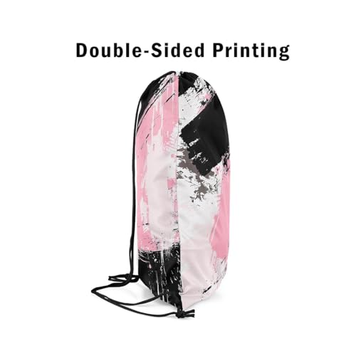 Feelyou Abstract Art Drawstring Backpack Geometric Gym String Bag Decor Stripe Line Drawstring Bags Modern Striped Art Waterproof Cinch Bag Bedroom Pink Black White3