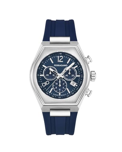 Tonneau Chrono Collection Luxury Mens Watch Timepiece with a Blue Strap Featuring a Silver Case and Blue Dial, Stainless Steel-SFUV00122