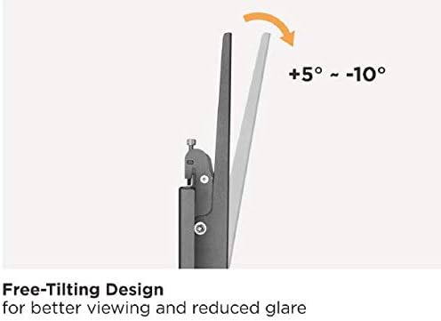 Diagram illustrating the tilt range of the Mount Plus OB-600 TV mount, showing adjustments from +5 degrees to -10 degrees