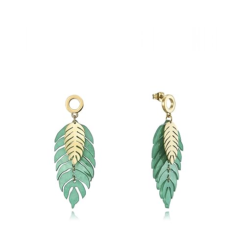 Pendientes Viceroy Chic con IP dorado forma dos hojas, una en resina verde y otra pequeña dorado