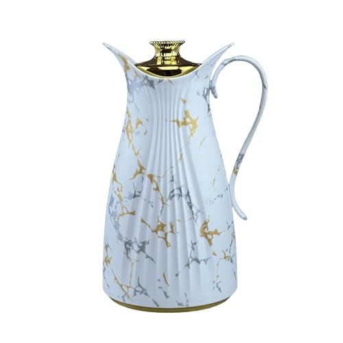 1 PCS Thermal Coffee Carafe 33.82oz - 24 Hour?Insulated Beverage Dispenser for Hot and Cold Drinks?Luxury Marble Pattern Thermal Coffee Carafes with Gold Accents