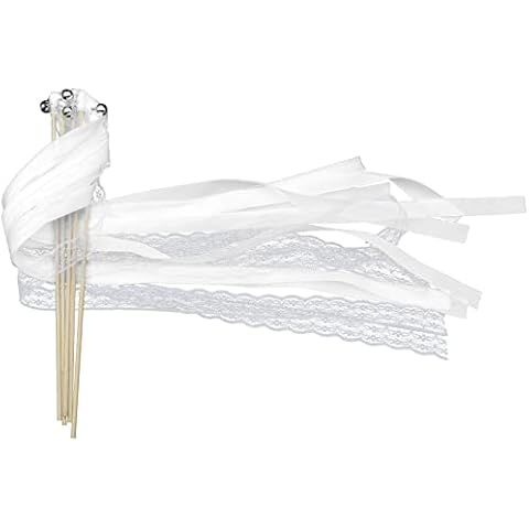 VEGCOO 40 Stück Wedding Wands Weiß Hochzeit Freudentränen Hochzeit Wedding Wands Rosa Luftschlangen Cover