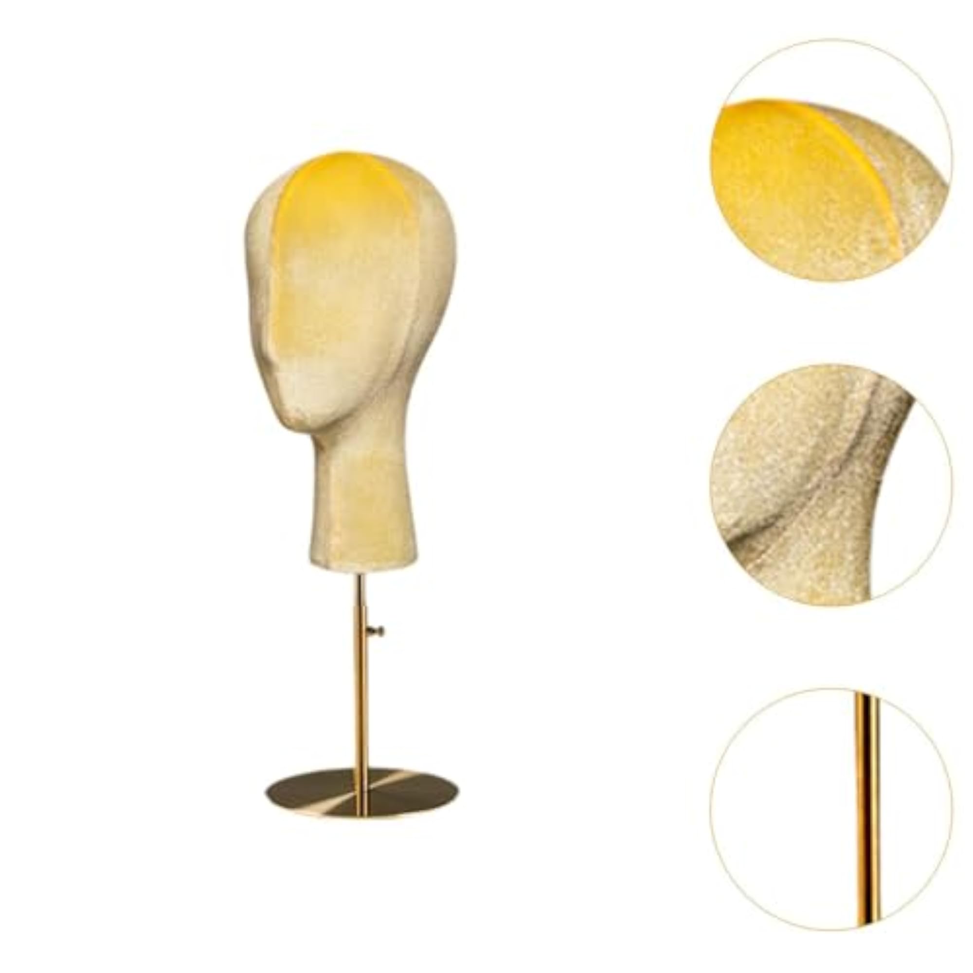 Hat Display Stand with Stable Mannequin Head, Yellow and Gold Base