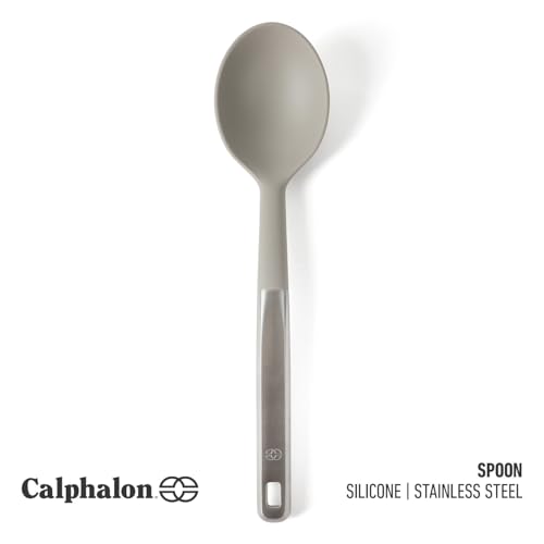 Image of Calphalon Prime Kitchen Spoon, Cooking Spoon with Silicone Head and Stainless Steel Handle, Heat-Resistant Nonstick-Safe Spoon for Stirring, Mixing & Serving