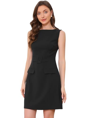 Allegra K Work Casual Dress for Women Elegant Boat Neck Sleeveless Business A Line Ladies Dresses Black M