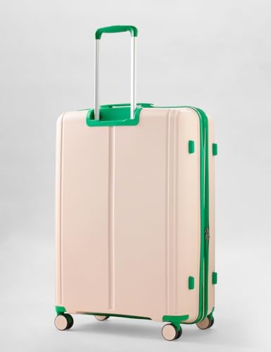 Image of United Colors of Benetton Large Hard Luggage Emerald Plus - Baby Pink | Check-in Trolley Bag with TSA Lock | 360 Spinner Double Wheels | Telescopic Handle | PC Shell Suitcase | 76cm | 130L Capacity