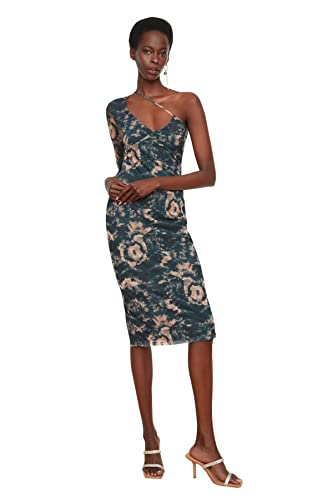 Trendyol Cuello asimétrico de Color Negro Vestido Informal, M para Mujer