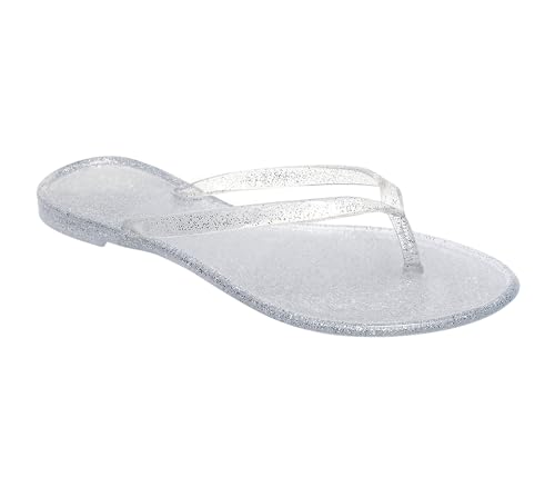 Image of Womens Flip Flops Thong Sandals Jelly Shoes Flat for Ladies Slides Black Slippers Size 9 Slip On Summer Beach Dressy
