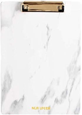 BALUZ Plastic Clipboard,Marble Pattern with Metal Clips,Vertical Clipboard Folder for Home Offices School 2PCS(A4 Size)