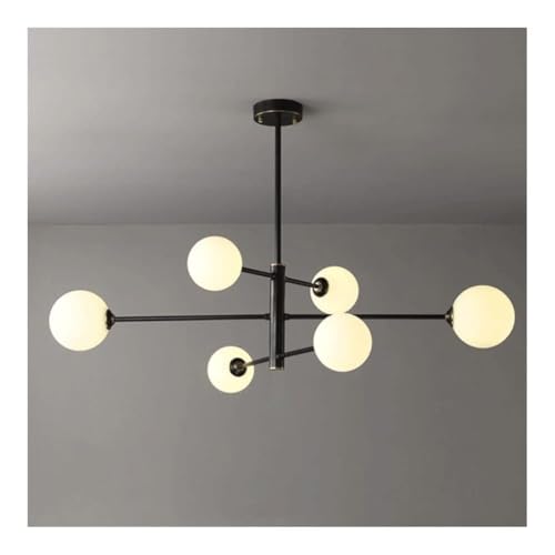 Lustre globe en verre moderne en laiton brossé à 6 lampes dorées pour salon