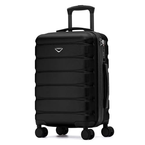 Flight Knight Carry On Suitcase 22x14x9 Hardside Built In TSA Lock & USB Port Lightweight Luggage Silent Double Spinner Wheels Maximum Overhead Carry-On Bag For American & United Approved Airlines