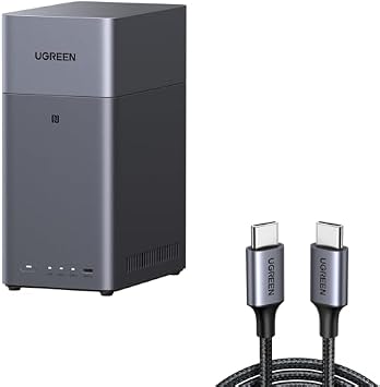 UGREEN NAS DH2300 2-Bay NAS Bundle, USB Type C Cable Included, NFC One-Touch Connection, Supports 4K Video Playback, Up to 64 TB Storage, 4 GB RAM, Onboard Memory, Backup, For Beginners, Easy Setup HDD Not Included