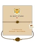 happymaker - Mutmacher Geschenk Kinder, Edelstein Armband mit echtem Rosenquarz und Aquamarin, größenverstellbar und handmade in Deutschland (Tigerauge)