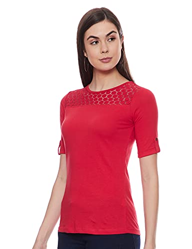 Image of Max Women's Lace Insert Round Neck Regular Fit Top