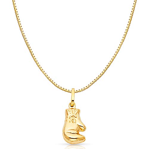14K Yellow Gold Single Boxing Glove Charm Pendant with 0.8mm Box Chain Necklace