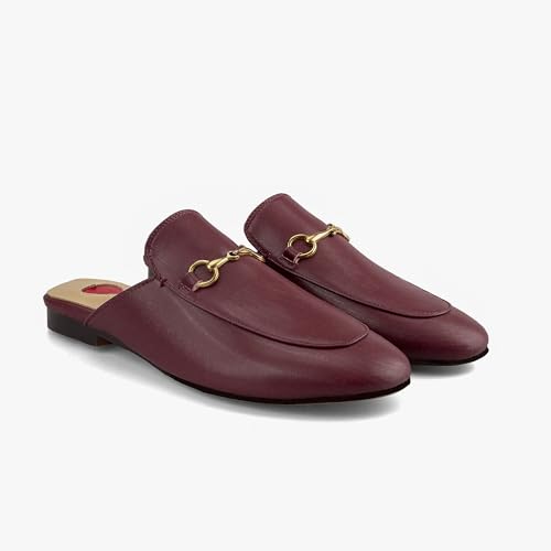 Image of Arqa Mules for Women Almond Toe Leather Flats Slip-on Comfort Backless Loafers Buckle Mule Shoes