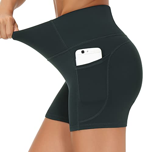 Image of THE GYM PEOPLE High Waist Yoga Shorts for Women's Tummy Control Fitness Athletic Workout Running Shorts with Deep Pockets