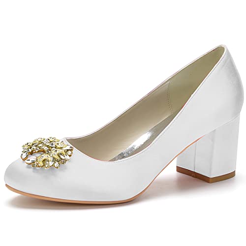 Chaussures à talon bloc satin blanc 6 cm pour pieds sensibles