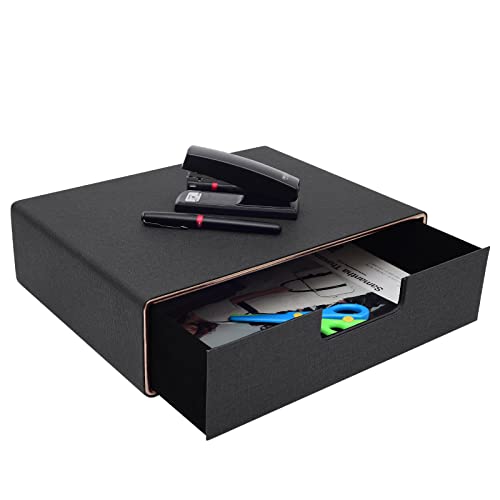 XNONE Cajonera A4 de cuero PU y MDF para documentos y suministros de oficina, organizador de escritorio, mayordomo de escritorio para oficina – sistema de archivo de tablero de fibra y papel, negro