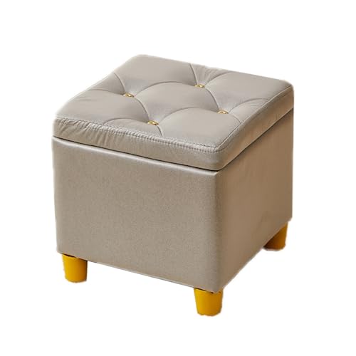 無垢材のフットスツール、スクエア収納靴ベンチ、サイレントスライドレール、太い脚、リビングルームに最適(Color1)