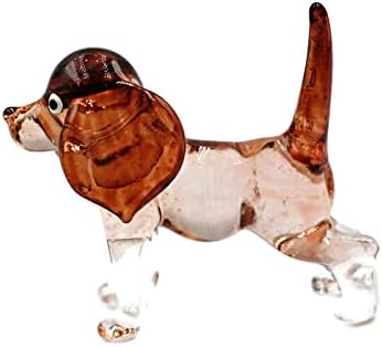 1shopforyou Hand Blown Miniature 1 Piece Animals Dog Brown Big Eared Figurine Art Collectible Decor image 2