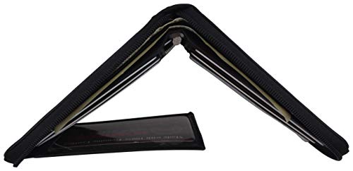 Genuine Cowhide Leather Mens Zipper Zip-Around Bifold Popular Card Holder Wallet (Black)4