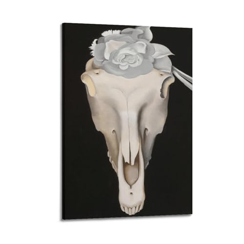 Impression sur toile Georgia O'Keeffe crâne de cheval rose blanche 20,3x30,5cm