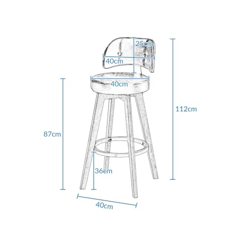 Tabouret de bar pivotant avec dossier en bois marron 87 cm - 3