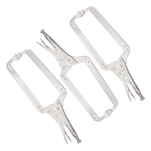 Biugaaufai 3 Pack 18 Inch C Clamp Locking Pliers with Swivel Pads, C-Clamp Face, Heavy Duty C Clamp Locking Pliers, Adjustable Vise Grip C Clamps for Woodworking and Home Improvement
