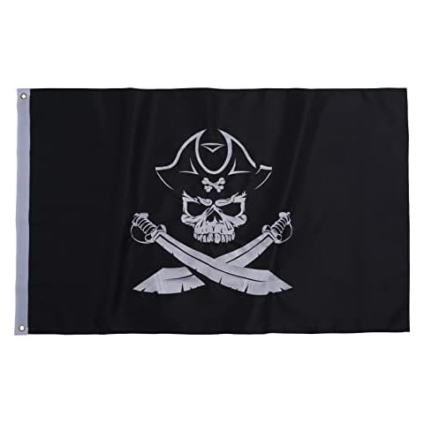 FLAGWIN Pirate Flag, 12x18 Jolly Roger Flag, Skull with Red Headscarf Small Pirate Flag Nylon Embroidered Boat Flag with 2 Brass Grommets, Outdoor/Indoor Halloween Decoration Boat Banner Cover