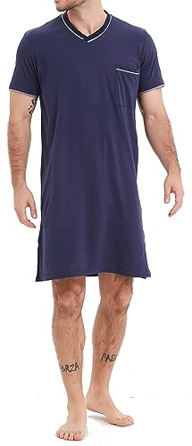 In One Clothing Herren Nachthemd mit kurzem Arm, V-Ausschnitt und Brusttasche - Grösse XL