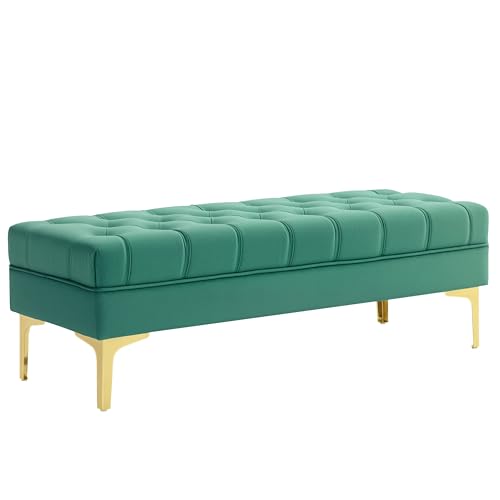 HOMCOM Panca Camera da Letto con Rivestimento Trapuntato, Panca Imbottita in Velluto con Gambe in Metallo per Ingresso, Corridoio e Soggiorno, 118x45x42 cm, Verde Scuro