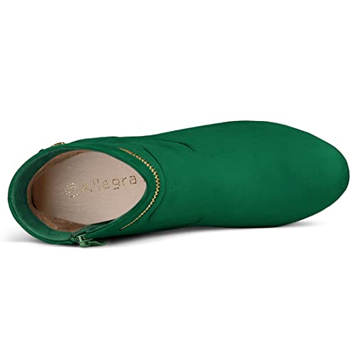 Allegra K Allegra K Women's Slip On Zip Round Toe Emerald Green Heel Ankle Boots - 6.5 M US