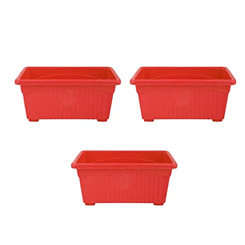 Image of Bianco Rectangular Plastic Pots for Plants, Jupiter Flower Pots for Home, Window Display, Garden (35 x 18.5 x 15 cm) (RED) (Pack of 3)