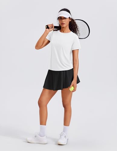 PINSPARK Sport Tshirt Damen Kurzarm Sportshirt Sommer Sonnenschutz Atmungsaktiv Shirt Schnelltrocknend Laufen Yoga Top Outdoor Wander Fitness Funktionsshirt Weiß M