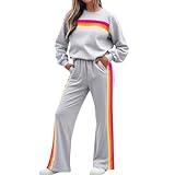 Tissu ultra confortable et respirant : fabriqué avec un matériau doux pour la peau, l'ensemble de salon rayé vous garde au chaud tout au long de la journée. Ensemble de 2 pièces pour femme - Ensemble sweat à rayures arc-en-ciel / ensembles à rayures arc-en-ciel pour femme - Tenues 2 pièces