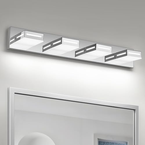 Donrao 30-Inch 4-Light LED Modern Chrome Bathroom Vanity Light Fixtures Over Mirror, Bathroom Lighting Fixtures with Cool White 6000K, Rotatable Vanity Wall Lights for Bath Restroom Powder Room