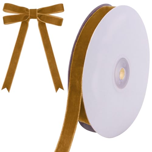 Image of Tsorode 10 Yards Black Velvet Ribbon 1 Inch for Christmas Tree,Velvet Christmas Ribbon for Gift Wrapping Crafts Bow Wreath Holiday Decorations (Light Brown, 5 /8 inch-10 Yard)