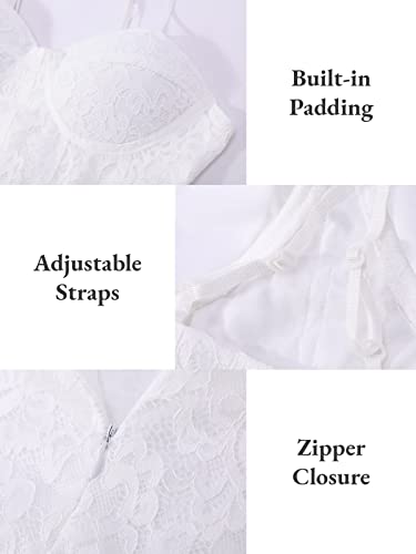 Womens Lace Dress Spaghetti Strap Sleeveless Midi Mermaid Sweetheart Neckline Bodycon Dresses Wedding Cocktail Party White M #TOP3