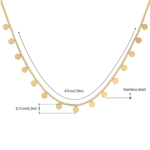 Made by Nami Edelstahl Damen Kette in Gold mit kleinen runden Plättchen Geschenke für Frauen Schmuck Damen 40 + 5 cm Länge (Plättchen)