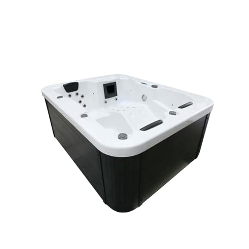 Home Deluxe - Outdoor Whirlpool - White Marble Pure - Maße: 210 x 160 x 85 cm - Inkl. Heizung, 27 Massagedüsen und 9 Lichtquellen | Jacuzzi Außen Whirlpool Spa für 3 Personen